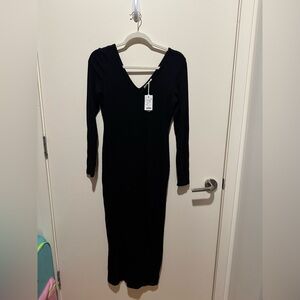 Marine Layer Black Long Sleeve V-Neck Bodycon Dress